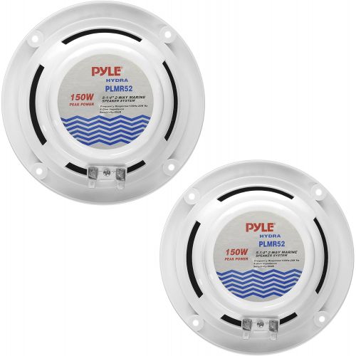  Pyle 5.25 Inch Dual Marine Speakers - 2 Way Waterproof and Weather Resistant Outdoor Audio Stereo Sound System with 150 Watt Power, Poly Carbon Cone, Cloth Surround and Low Profile Desi