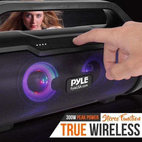  Pyle Wireless Portable Bluetooth Boombox Speaker - 500W 2.0CH Rechargeable Boom Box Speaker Portable Barrel Loud Stereo System with AUX Input/USB/SD/Fm Radio, 3 Subwoofer, Voice Control