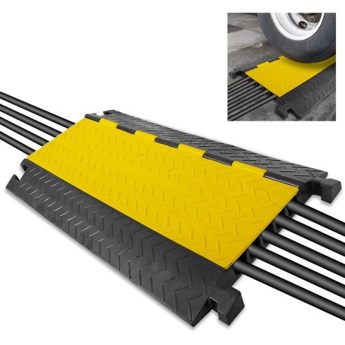  Pyle Durable Cable Protective Ramp Cover - Supports 33000lbs Five Channel Heavy Duty Cord Protection w/Flip-Open Top Cover, 31.5” x 17.5” x 1.77” Cable Concealer for Indoor Outdoor Use