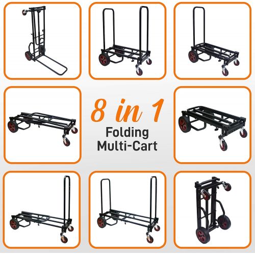  Adjustable Professional Equipment Multi-Cart - Compact 8-in-1 Folding Multi-Cart, Foldable and Lightweight, Hand Truck/Dolly/Platform Cart, Extends Up to 27.52 to 44.25 - Pyle PKEQ