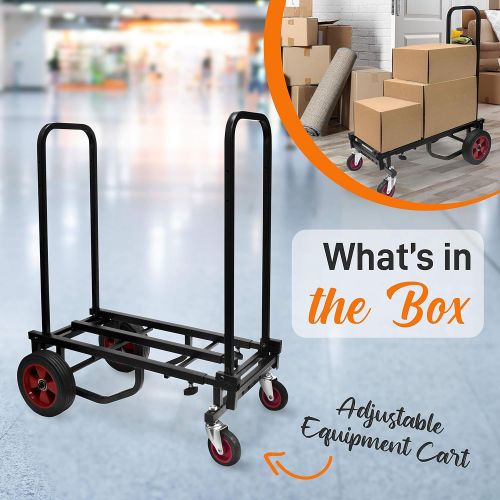  Adjustable Professional Equipment Multi-Cart - Compact 8-in-1 Folding Multi-Cart, Foldable and Lightweight, Hand Truck/Dolly/Platform Cart, Extends Up to 27.52 to 44.25 - Pyle PKEQ