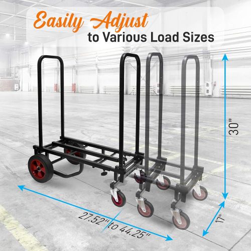  Adjustable Professional Equipment Multi-Cart - Compact 8-in-1 Folding Multi-Cart, Foldable and Lightweight, Hand Truck/Dolly/Platform Cart, Extends Up to 27.52 to 44.25 - Pyle PKEQ