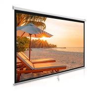 Pyle Manual Pull Down Projector Screen - Universal 100-inch Roll-Down Pull-Down Retractable Manual Projection Screen w/ Auto-Locking, Adjustable Screen Height, Black Masking Border - Py