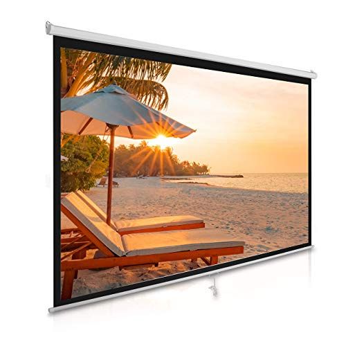  Pyle Manual Pull Down Projector Screen - Universal 100-inch Roll-Down Pull-Down Retractable Manual Projection Screen w/ Auto-Locking, Adjustable Screen Height, Black Masking Border - Py