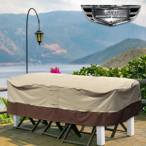  Pyle Patio Table Chair Cover - Armor Shield Lawn Veranda Porch Deck Ottoman Wicker Furniture Cover with Air Vent - Fits Rectangle / Oval Table w/ 6 Seat 108Lx58Wx23H - PVCTBLCH42 (