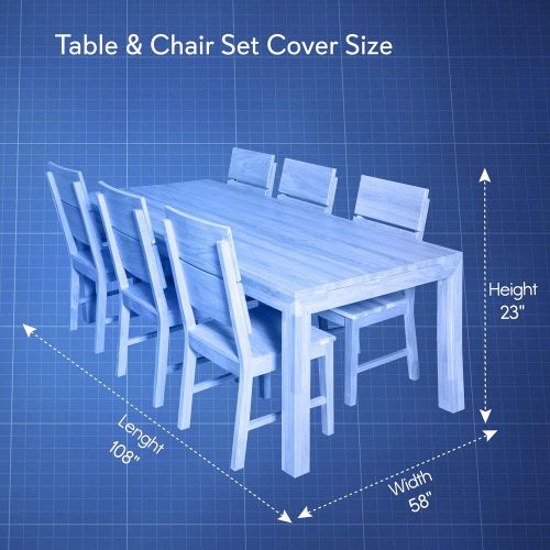  Pyle Patio Table Chair Cover - Armor Shield Lawn Veranda Porch Deck Ottoman Wicker Furniture Cover with Air Vent - Fits Rectangle / Oval Table w/ 6 Seat 108Lx58Wx23H - PVCTBLCH42 (