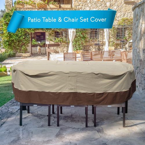  Pyle Patio Table Chair Cover - Armor Shield Lawn Veranda Porch Deck Ottoman Wicker Furniture Cover with Air Vent - Fits Rectangle / Oval Table w/ 6 Seat 108Lx58Wx23H - PVCTBLCH42 (