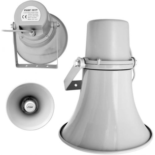  Indoor Outdoor PA Horn Speaker - 9.7 Inch 20-Watt Power Compact Loud Sound Megaphone w/ 400Hz-5KHz Frequency, 8 Ohm, 70V Transformer, Mounting Bracket, For 70V Audio System - PyleH