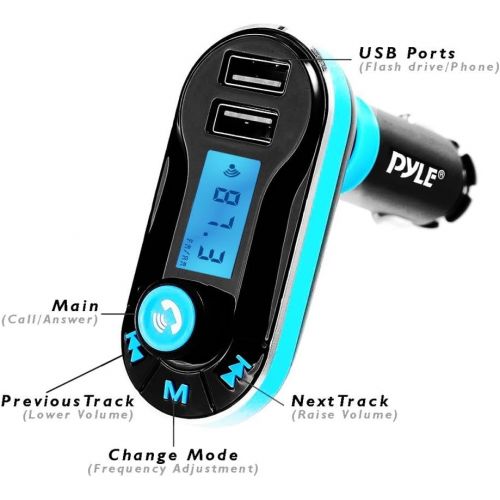  Pyle Bluetooth FM Transmitter, Wireless Vehicle Audio Streaming Receiver, Hands-Free Car Charger Kit, Digital LED Display, MP3/USB/SD Slot. (PBT92)