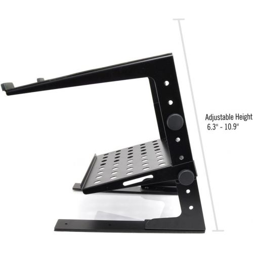  Pyle Portable Adjustable Laptop Stand - 6.3 to 10.9 Inch Standing Table Monitor or Computer Desk Workstation Riser with Shelf Storage and Height Alignment for DJ, PC, Gaming, Home