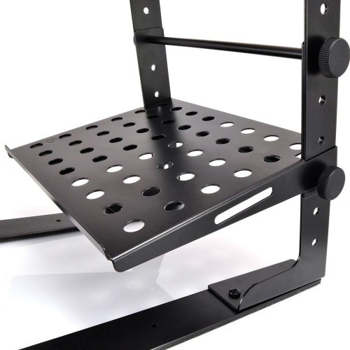  Pyle Portable Adjustable Laptop Stand - 6.3 to 10.9 Inch Standing Table Monitor or Computer Desk Workstation Riser with Shelf Storage and Height Alignment for DJ, PC, Gaming, Home