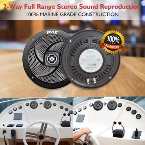  Pyle Low-Profile Waterproof Marine Speakers - 240W 6.5 Inch 2 Way 1 Pair Slim Style Waterproof and Weather Resistant Outdoor Audio Stereo Sound System, for Boat, Off-Road Vehicles - Pyl