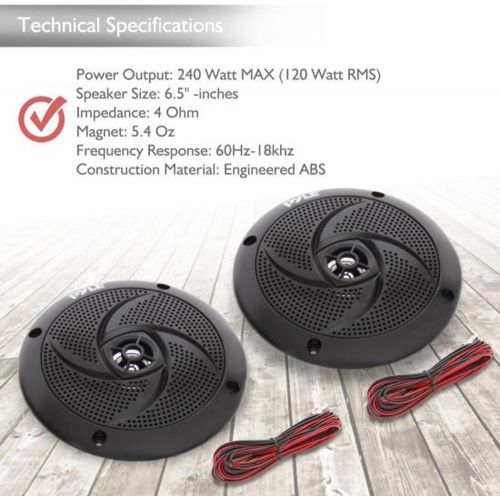  Pyle Low-Profile Waterproof Marine Speakers - 240W 6.5 Inch 2 Way 1 Pair Slim Style Waterproof and Weather Resistant Outdoor Audio Stereo Sound System, for Boat, Off-Road Vehicles - Pyl