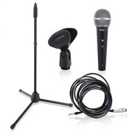 Pyle Professional Handheld Dynamic Microphone Kit - Unidirectional Vocal Wired Microphone w/Carry Bag, Metal Mic Stand, Holder/Clip & 16.4ft XLR Audio Cable to 1/4 Audio Connection - Py