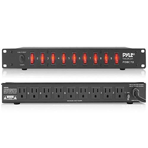  Pyle PDU Power Strip Surge Protector - 150 Joule 9 Outlet Strips Surge Protector Heavy Duty Electric Extension Cord Strip - 1U Rack Mount Protection Power Outlet Strip W/ 9 Front Switch