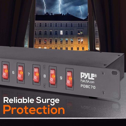  Pyle PDU Power Strip Surge Protector - 150 Joule 9 Outlet Strips Surge Protector Heavy Duty Electric Extension Cord Strip - 1U Rack Mount Protection Power Outlet Strip W/ 9 Front Switch