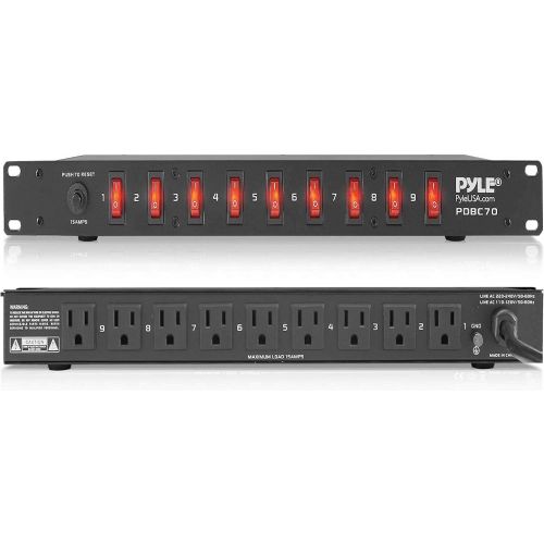  Pyle PDU Power Strip Surge Protector - 150 Joule 9 Outlet Strips Surge Protector Heavy Duty Electric Extension Cord Strip - 1U Rack Mount Protection Power Outlet Strip W/ 9 Front Switch