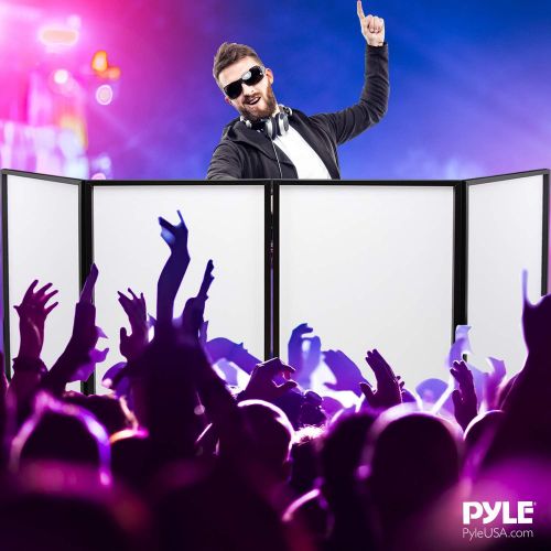  DJ Booth Foldable Cover Screen - Portable Event Facade Front Board Video Light Projector Display Scrim Panel with Folding Steel Frame Panel Stand, Stretchable Lycra Spandex - Pyle