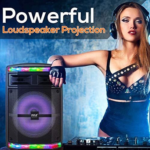  Pyle Portable Bluetooth PA Speaker System - 600W Bluetooth Speaker Portable PA System W/Rechargeable Battery 1/4 Microphone in, Party Lights, MP3/USB SD Card Reader, Rolling Wheels