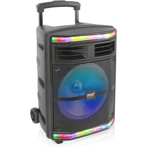  Pyle Portable Bluetooth PA Speaker System - 600W Bluetooth Speaker Portable PA System W/Rechargeable Battery 1/4 Microphone in, Party Lights, MP3/USB SD Card Reader, Rolling Wheels