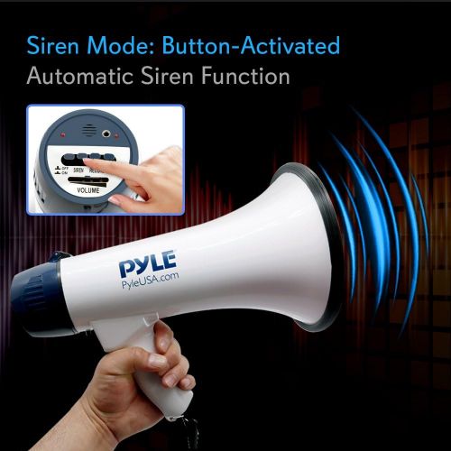  Pyle Megaphone Speaker PA Bullhorn with Built-in Siren - 40 Watts Adjustable Volume Control & Rechargeable Battery - 10 Sec Record Ideal for Football, Baseball, Basketball Cheerlea