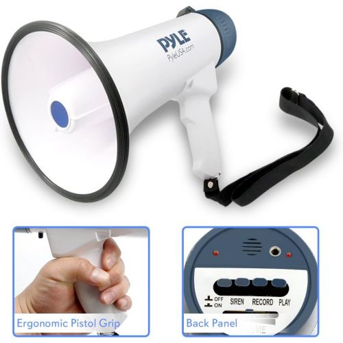  Pyle Megaphone Speaker PA Bullhorn with Built-in Siren - 40 Watts Adjustable Volume Control & Rechargeable Battery - 10 Sec Record Ideal for Football, Baseball, Basketball Cheerlea