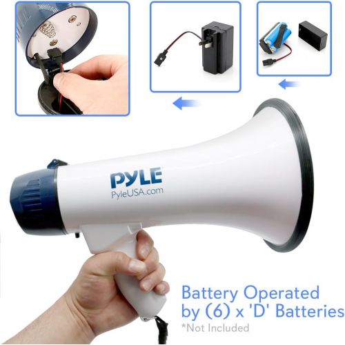  Pyle Megaphone Speaker PA Bullhorn with Built-in Siren - 40 Watts Adjustable Volume Control & Rechargeable Battery - 10 Sec Record Ideal for Football, Baseball, Basketball Cheerlea