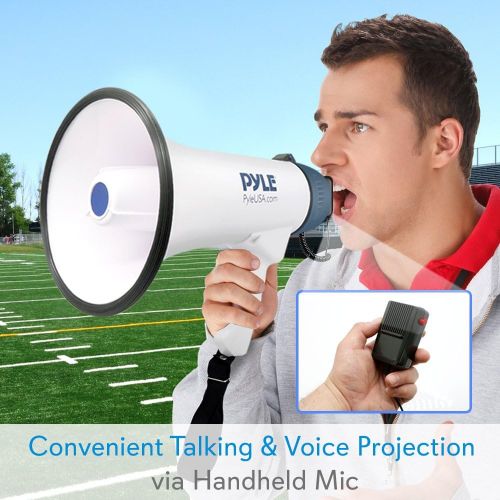  Pyle Megaphone Speaker PA Bullhorn with Built-in Siren - 40 Watts Adjustable Volume Control & Rechargeable Battery - 10 Sec Record Ideal for Football, Baseball, Basketball Cheerlea