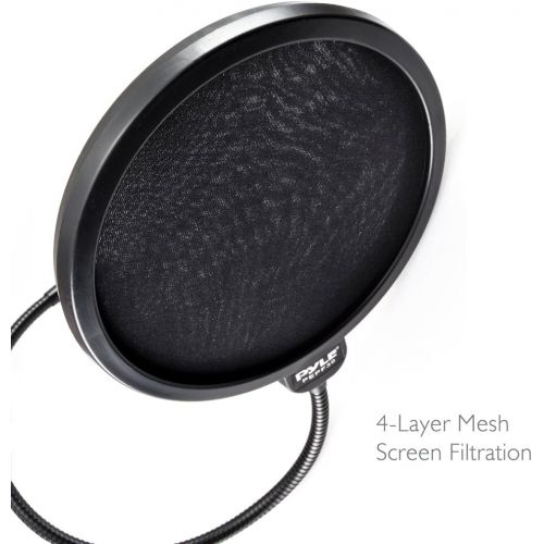  Pyle Professional Microphone Filter Screen-Mic Pop Blocker Mask Shield 4-Layer Mesh Wind Filtration 16 360° Flexible Gooseneck Stabilizing Arm, Universal Clamp-Style Knob (PEPF30)