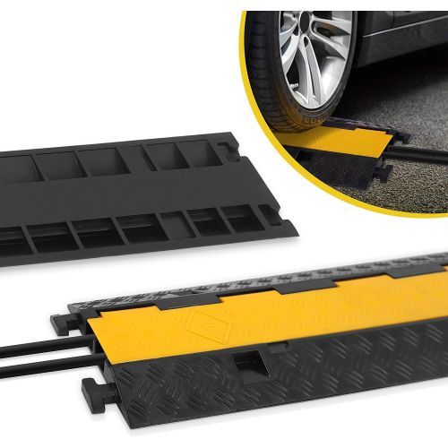  Pyle Durable Cable Ramp Protective Cover - 2,000 lbs Max Heavy Duty Hose & Cable Track Protector w/ Flip-open Top Cover & 2 Channel Groove Design - Cable Concealer for Outdoor & Indoor