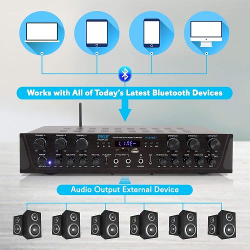  Pyle Wireless Home Audio Amplifier System-Bluetooth Compatible Sound Stereo Receiver Amp - 6 Channel 600Watt Power, Digital LCD, Headphone Jack, 1/4 Microphone in USB SD AUX RCA FM Radi