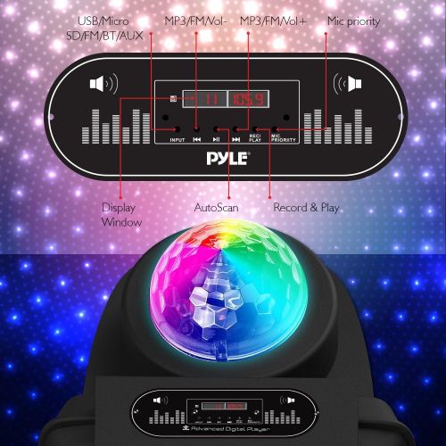  Pyle Portable DJ Karaoke PA Speaker - Outdoor 700 Watt Stereo 12” Subwoofer Built-in LED Lights Wireless Bluetooth Rechargeable Battery Audio Recording Mode & MP3/USB/Micro SD/FM Radio