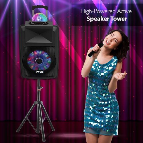  Pyle Portable DJ Karaoke PA Speaker - Outdoor 700 Watt Stereo 12” Subwoofer Built-in LED Lights Wireless Bluetooth Rechargeable Battery Audio Recording Mode & MP3/USB/Micro SD/FM Radio