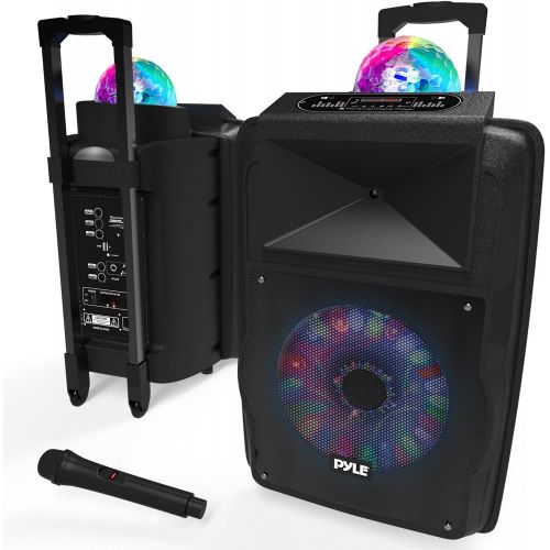  Pyle Portable DJ Karaoke PA Speaker - Outdoor 700 Watt Stereo 12” Subwoofer Built-in LED Lights Wireless Bluetooth Rechargeable Battery Audio Recording Mode & MP3/USB/Micro SD/FM Radio