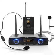 Pyle Compact UHF Wireless Microphone System-Pro Portable 1 Channel Desktop Digital Set w/Belt-Pack Transmitter, Receiver, Headset and Lavalier Mics, XLR, for Home, PA PDWM1988B.5