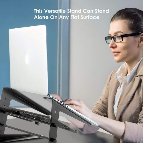  Pyle Portable Adjustable Laptop Stand - 6.3 to 10.9 Inch Standing Table Monitor or Computer Desk Workstation Riser with Shelf Storage and Height Alignment for DJ, PC, Gaming, Home