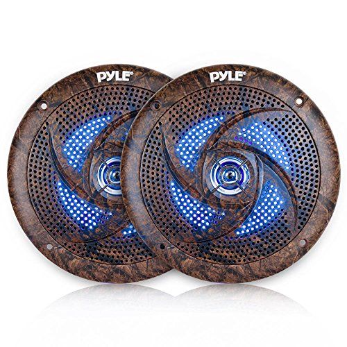  Pyle PLMRLE64DK Waterproof Rated Marine, Low-Profile Slim Speaker Pair with Built-in LED Lights, Camo Style, 6.5 (240 W) (Pair)