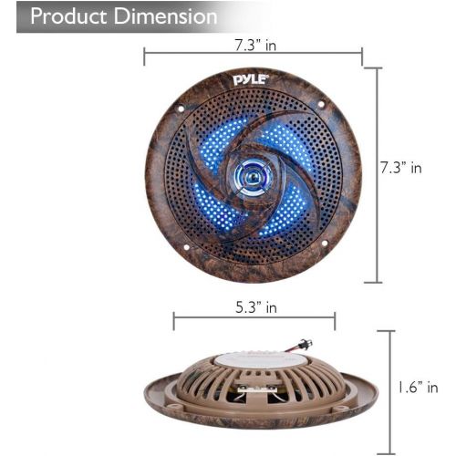  Pyle PLMRLE64DK Waterproof Rated Marine, Low-Profile Slim Speaker Pair with Built-in LED Lights, Camo Style, 6.5 (240 W) (Pair)