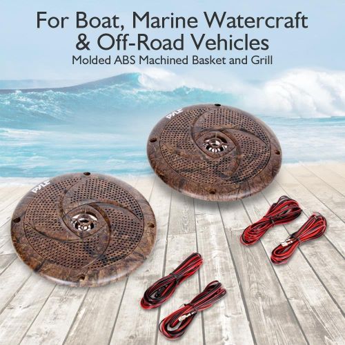  Pyle PLMRLE64DK Waterproof Rated Marine, Low-Profile Slim Speaker Pair with Built-in LED Lights, Camo Style, 6.5 (240 W) (Pair)