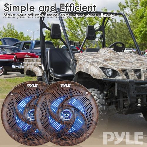  Pyle PLMRLE64DK Waterproof Rated Marine, Low-Profile Slim Speaker Pair with Built-in LED Lights, Camo Style, 6.5 (240 W) (Pair)