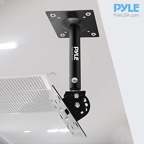  Pyle Speaker Wall Ceiling Mount Stand - Black Speaker Mounting Bracket w/ Adjustable Swivel Tilt, Retractable Telescopic Arm - Home Surround Sound System Bookshelf Satellite Speakers -