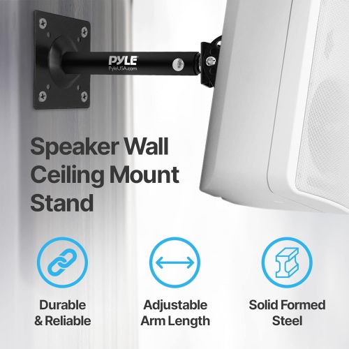  Pyle Speaker Wall Ceiling Mount Stand - Black Speaker Mounting Bracket w/ Adjustable Swivel Tilt, Retractable Telescopic Arm - Home Surround Sound System Bookshelf Satellite Speakers -