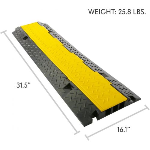  Pyle Durable Cable Protective Ramp Cover - Supports 33000lbs Four Channel Heavy Duty Cord Protection w/Flip-Open Top Cover, 31.5” x 16.1” x 3.14” Cable Concealer for Indoor Outdoor Use