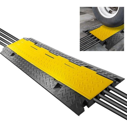  Pyle Durable Cable Protective Ramp Cover - Supports 33000lbs Four Channel Heavy Duty Cord Protection w/Flip-Open Top Cover, 31.5” x 16.1” x 3.14” Cable Concealer for Indoor Outdoor Use