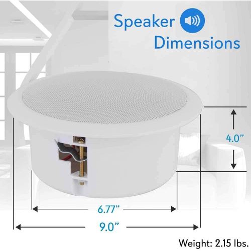  Pyle 6.5” Ceiling Wall Mount Speaker - Full Range Woofer Speaker System 1.5 Tweeter Cup Flush Design w/ 60Hz-16kHz Frequency Response 120 Watts Peak & Template for Easy Installation - P