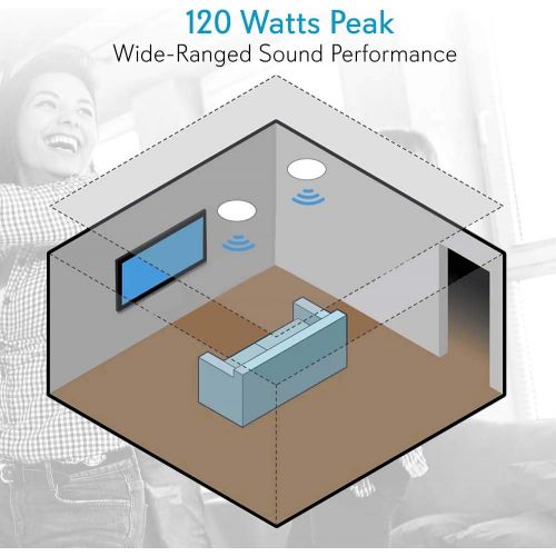  Pyle 6.5” Ceiling Wall Mount Speaker - Full Range Woofer Speaker System 1.5 Tweeter Cup Flush Design w/ 60Hz-16kHz Frequency Response 120 Watts Peak & Template for Easy Installation - P