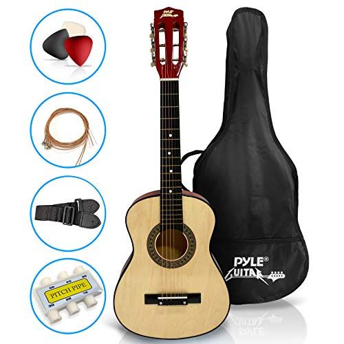  Pyle Beginner 30” Classical Acoustic Guitar - 6 String Linden Wood Traditional Style Guitar w/ Wood Fretboard, Case Bag, Nylon Strap, Tuner, 3 Picks - Great for Beginner, Children Use -