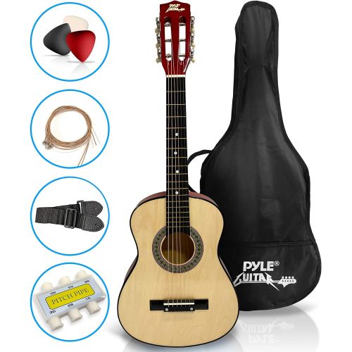  Pyle Beginner 30” Classical Acoustic Guitar - 6 String Linden Wood Traditional Style Guitar w/ Wood Fretboard, Case Bag, Nylon Strap, Tuner, 3 Picks - Great for Beginner, Children Use -