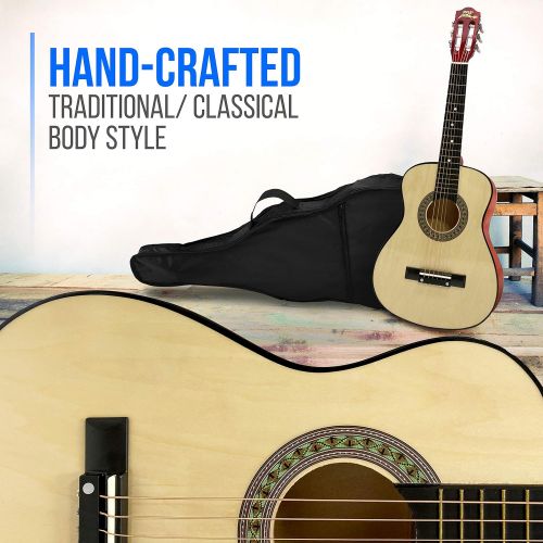  Pyle Beginner 30” Classical Acoustic Guitar - 6 String Linden Wood Traditional Style Guitar w/ Wood Fretboard, Case Bag, Nylon Strap, Tuner, 3 Picks - Great for Beginner, Children Use -
