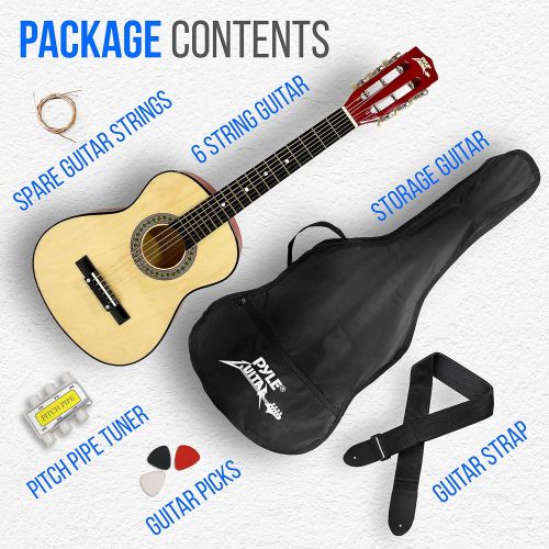  Pyle Beginner 30” Classical Acoustic Guitar - 6 String Linden Wood Traditional Style Guitar w/ Wood Fretboard, Case Bag, Nylon Strap, Tuner, 3 Picks - Great for Beginner, Children Use -